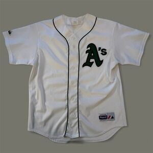 Vtg 90s Majestic Oakland A's Button Up Mesh Baseball Jersey Adult Large White